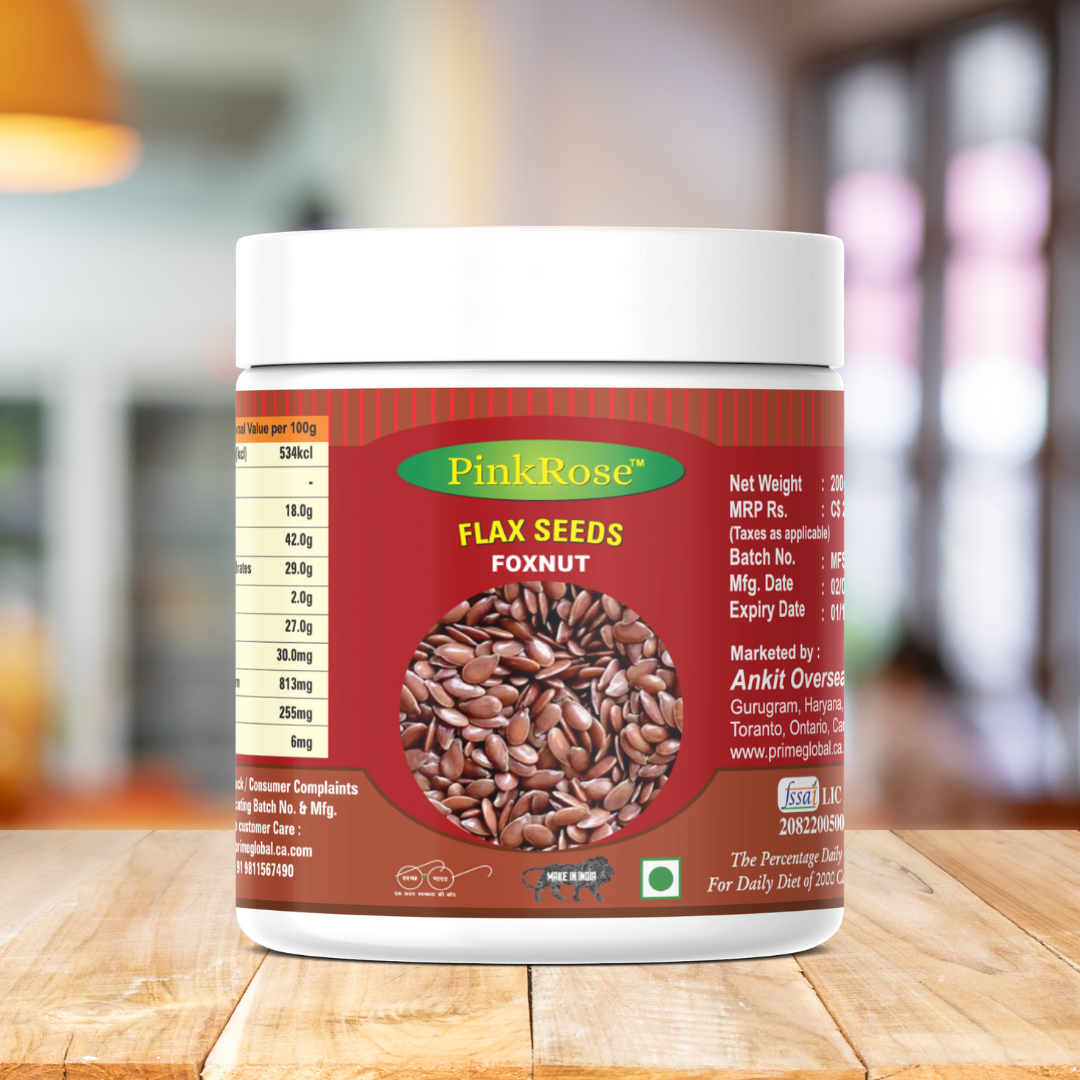 PinkRose™ Premium Flax Seeds (Foxnut) – 200g | High in Omega-3 & Fiber | Roasted Superfood for Daily Nutrition