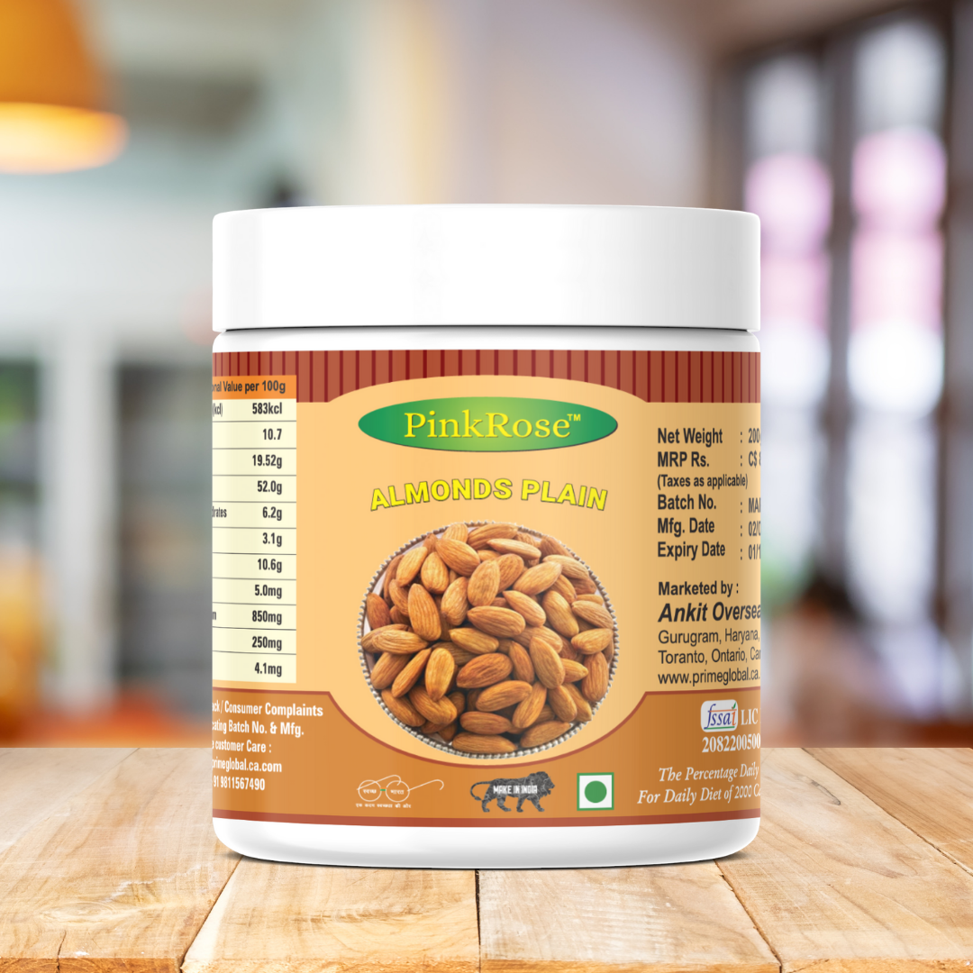 PinkRose Premium Almonds Plain – 200g | High-Quality, Naturally Sourced Nuts