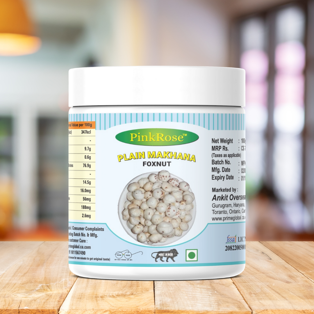 PinkRose™ Plain Makhana (Foxnut) – 100g | Healthy Roasted Snack | Gluten-Free & Vegan | Premium Quality