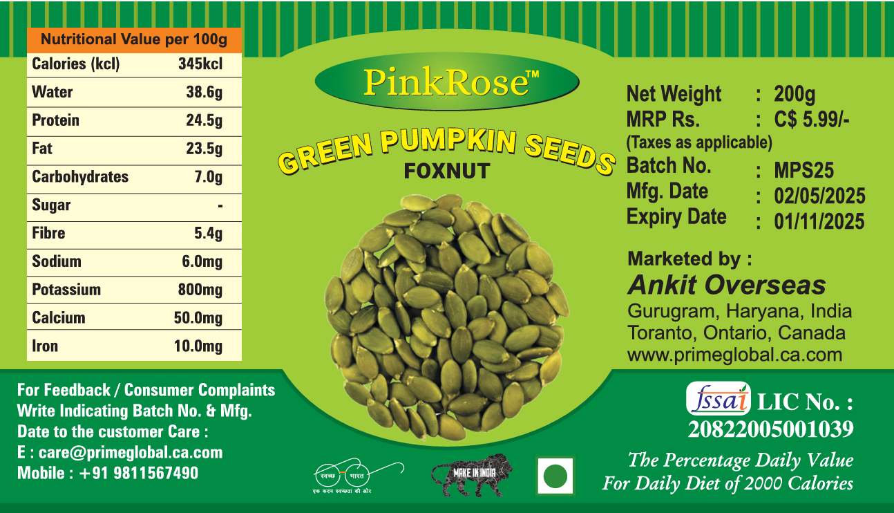 PinkRose™ Green Pumpkin Seeds (Foxnut) – Nutrient-Rich Superfood Snack | High Protein & Fiber | 100% Natural